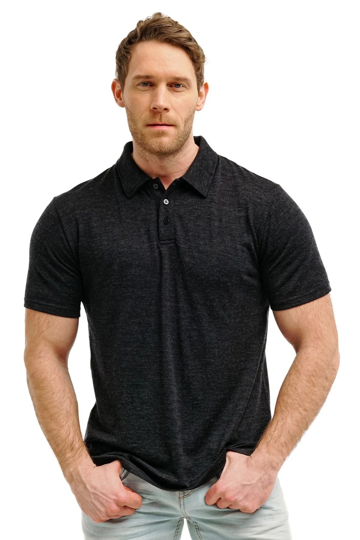 Men's Merino Polo 180 Black Melange