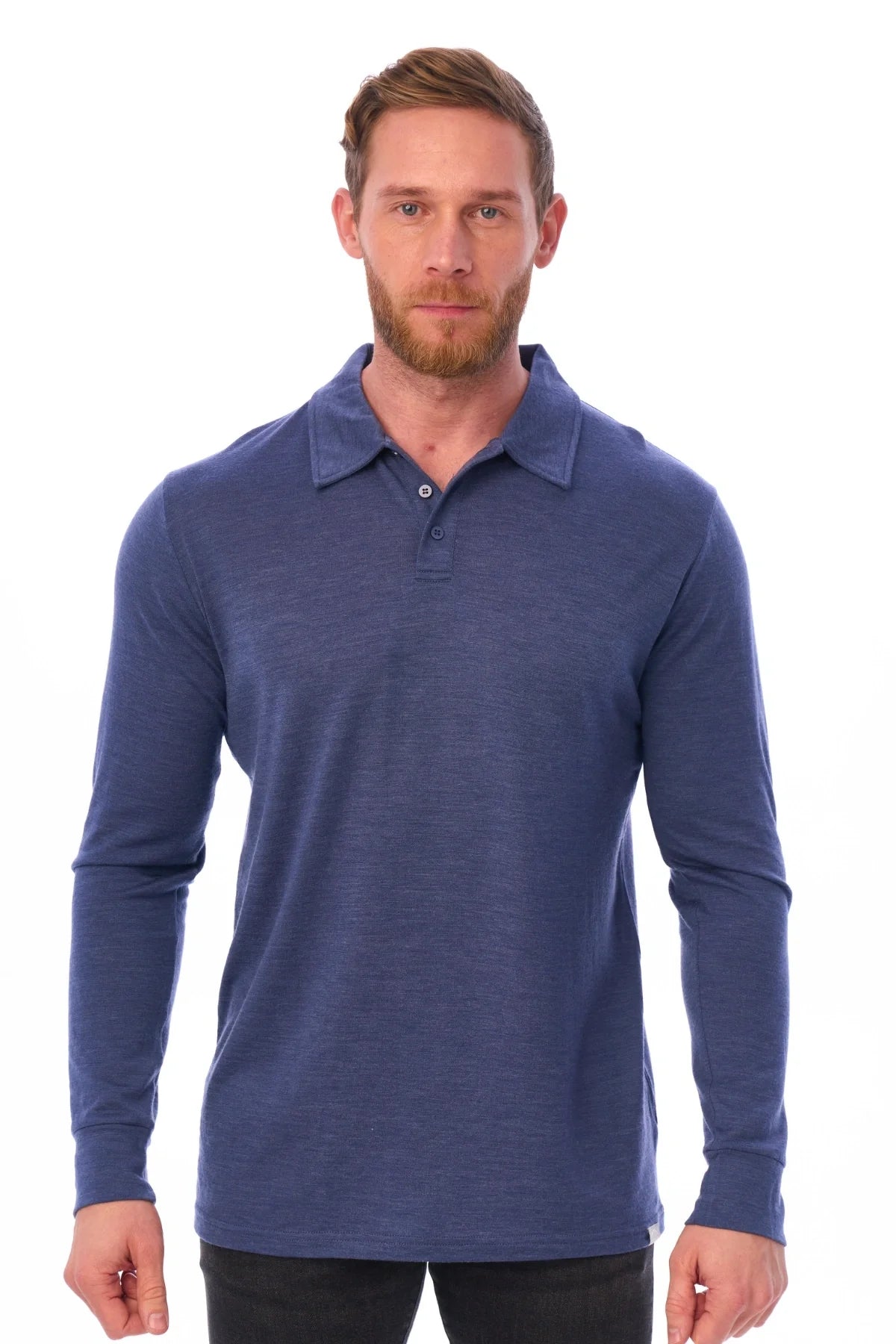 Men's Merino Wool Long Sleeve Polo Grey Blue