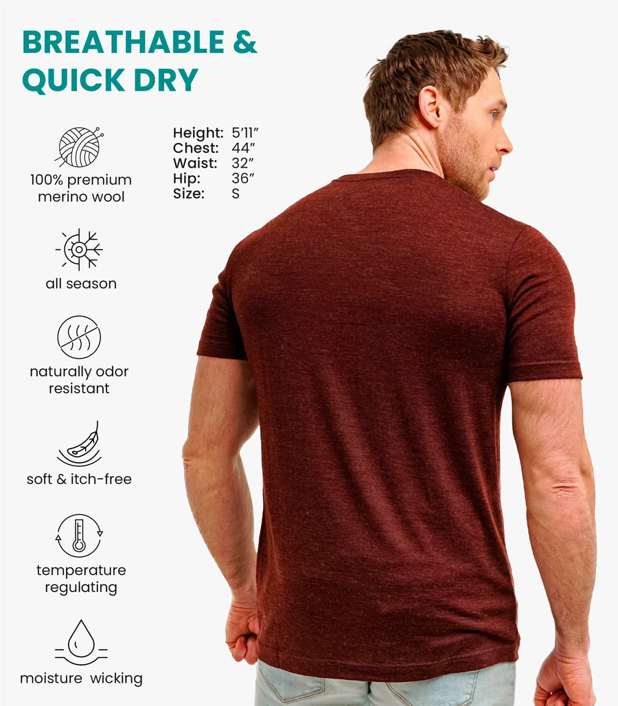 Men's Merino T-shirt 180 Bordo Wine Melange (+socks)
