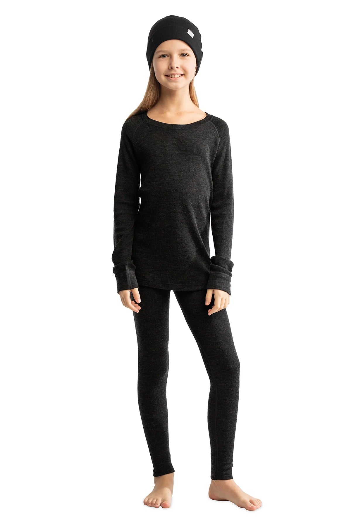 Kids' Merino Set Charcoal Grey + Black Beanie