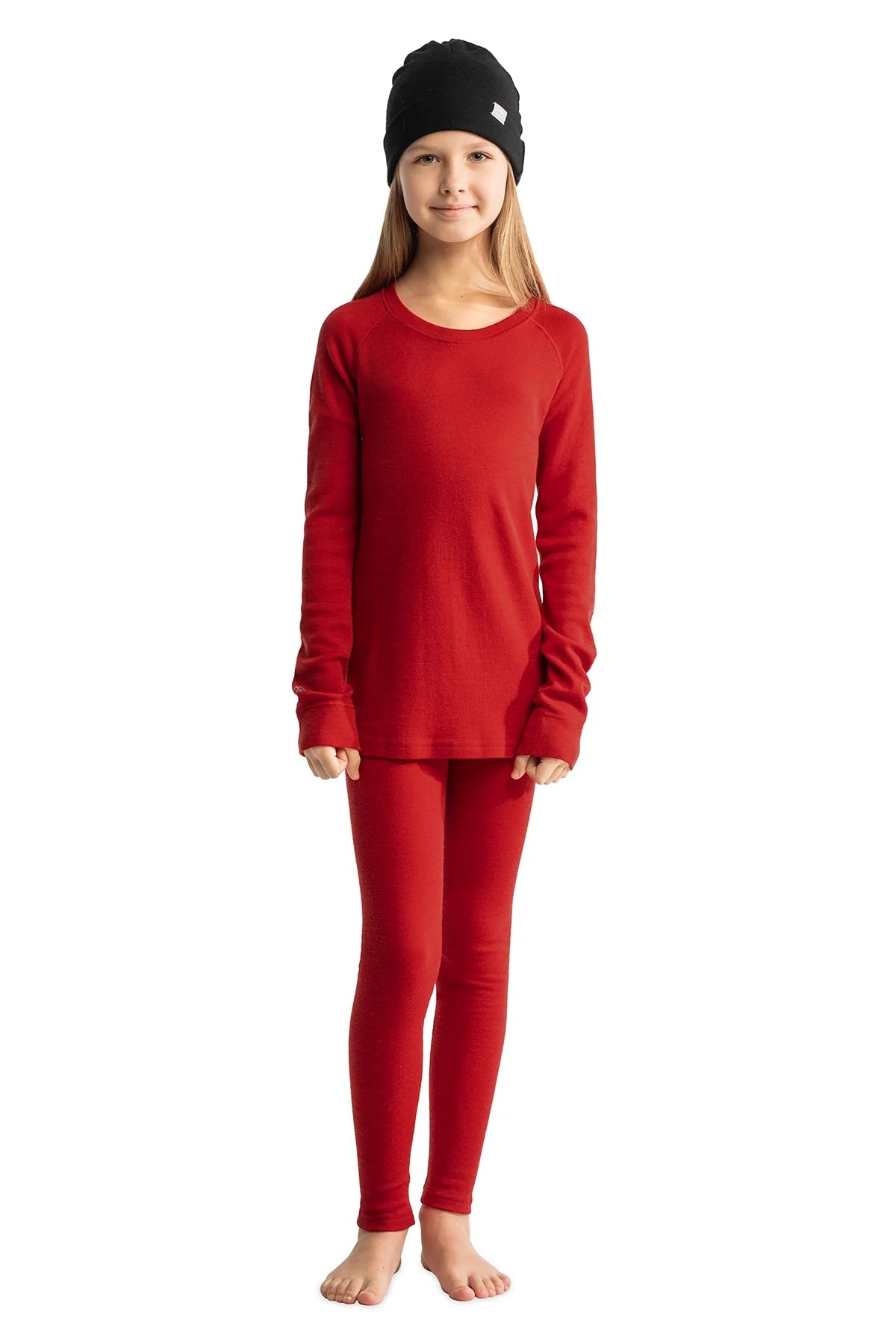 Kids' Merino Set Cherry Red + Black Beanie