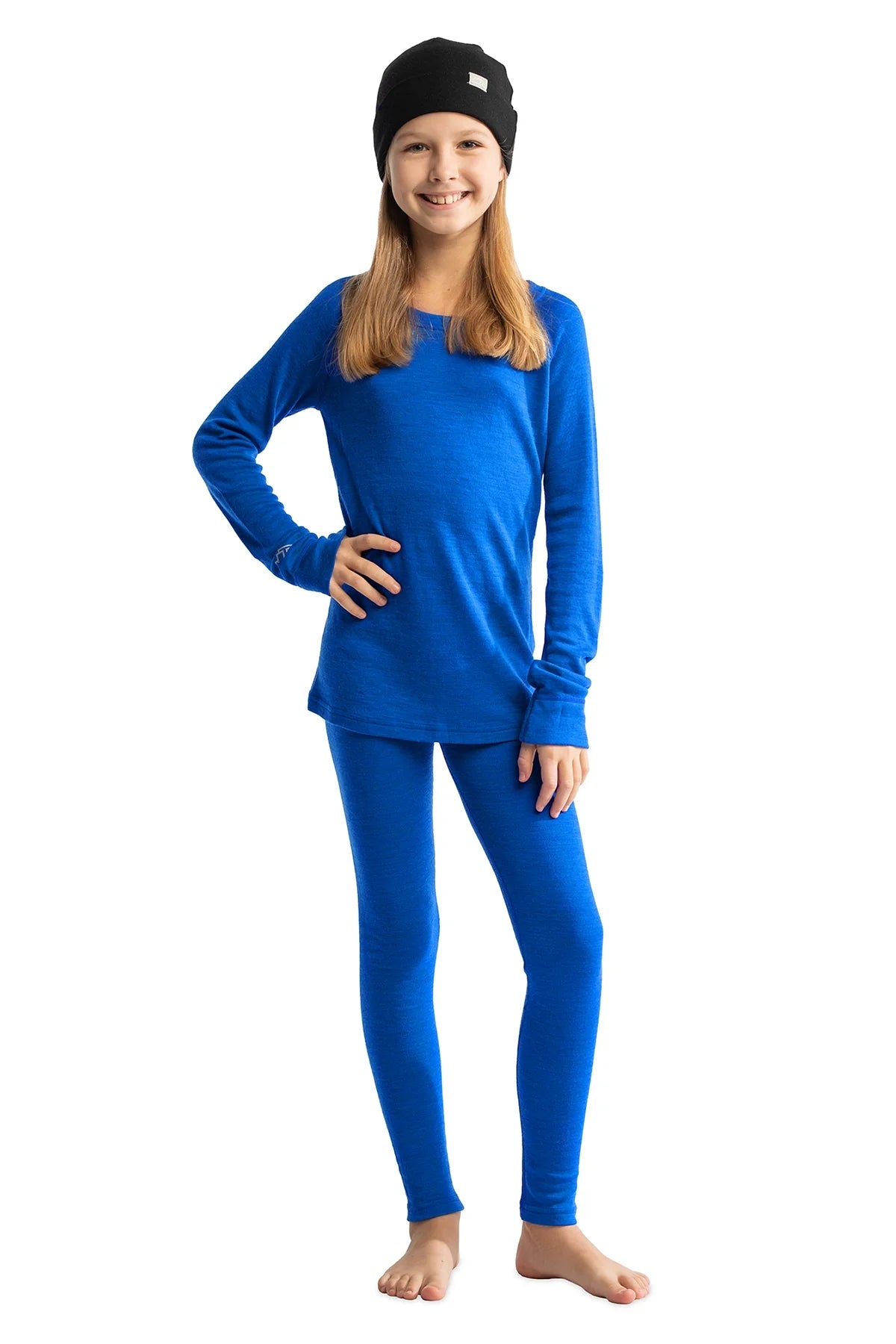 Kids' Merino Set Cobalt Blue + Black Beanie