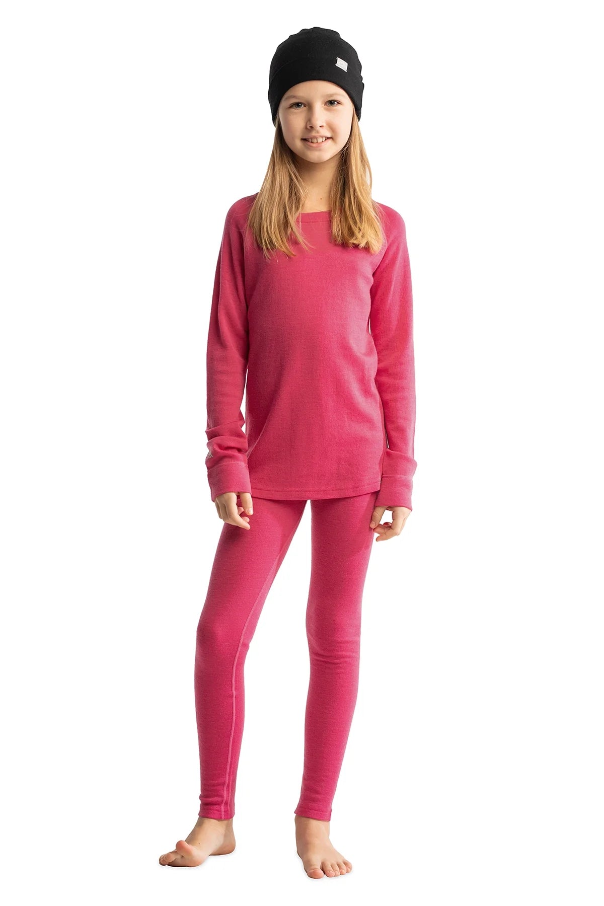Kids' Merino Set Pink + Black Beanie