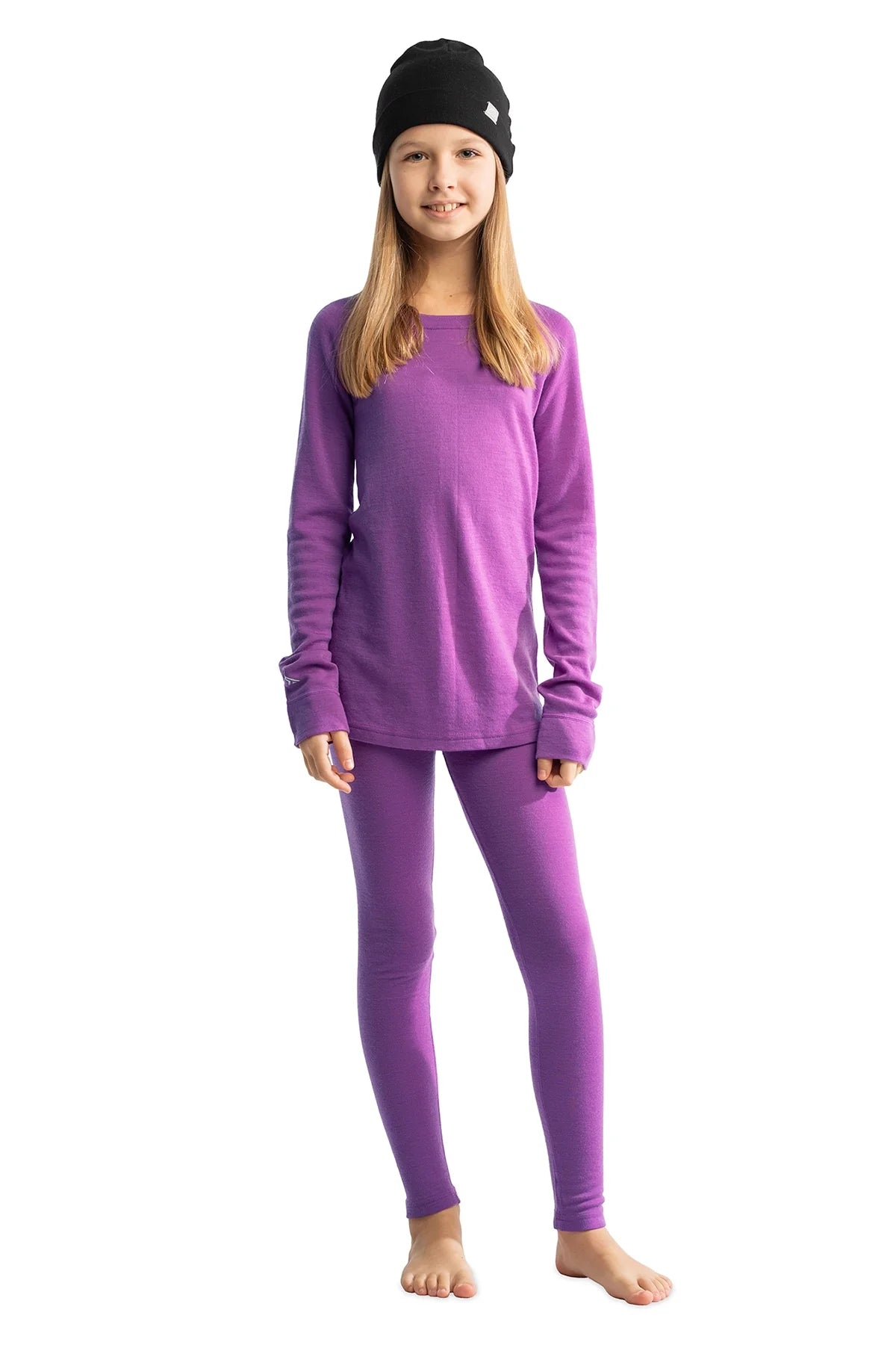 Kids' Merino Set Violet Purple + Black Beanie