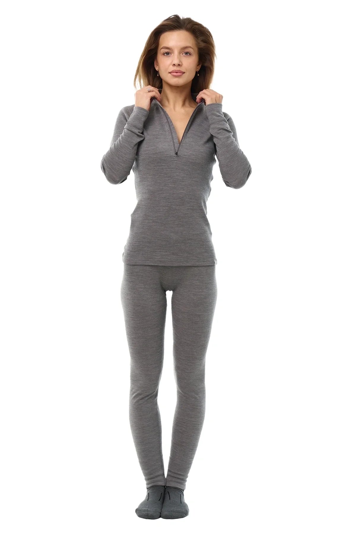 Women's Merino Thermal Set 250 Heather Grey Zip-Up