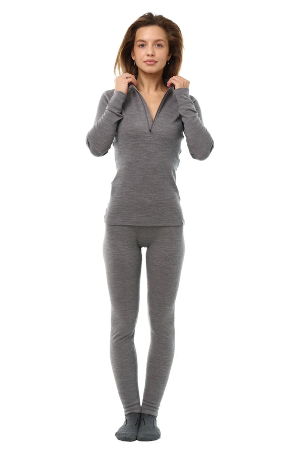 Women's Merino Thermal Set 250 Heather Grey Zip-Up