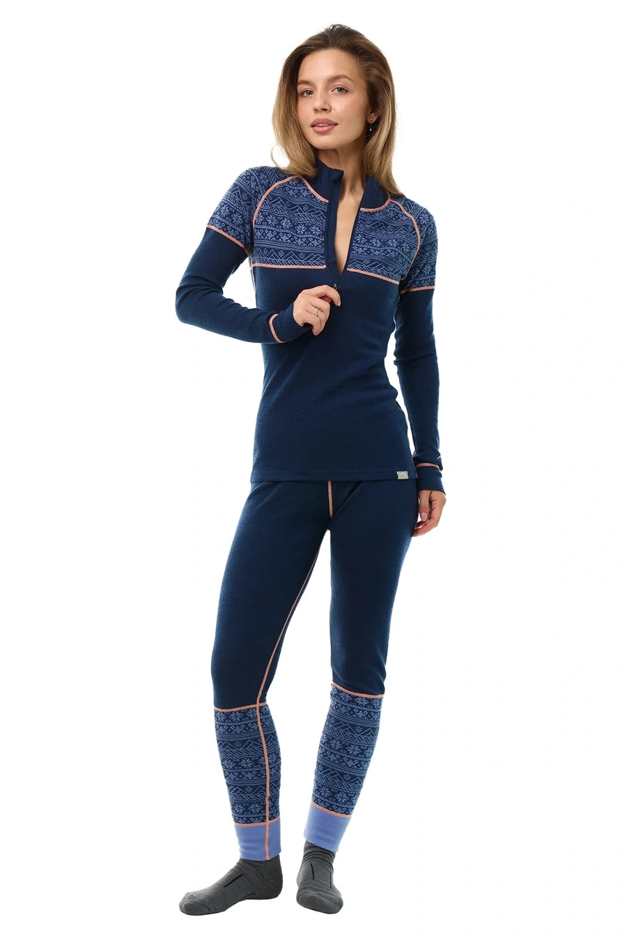 Women's Merino Thermal Set 250 Nordic Tale Berry Zip-Up