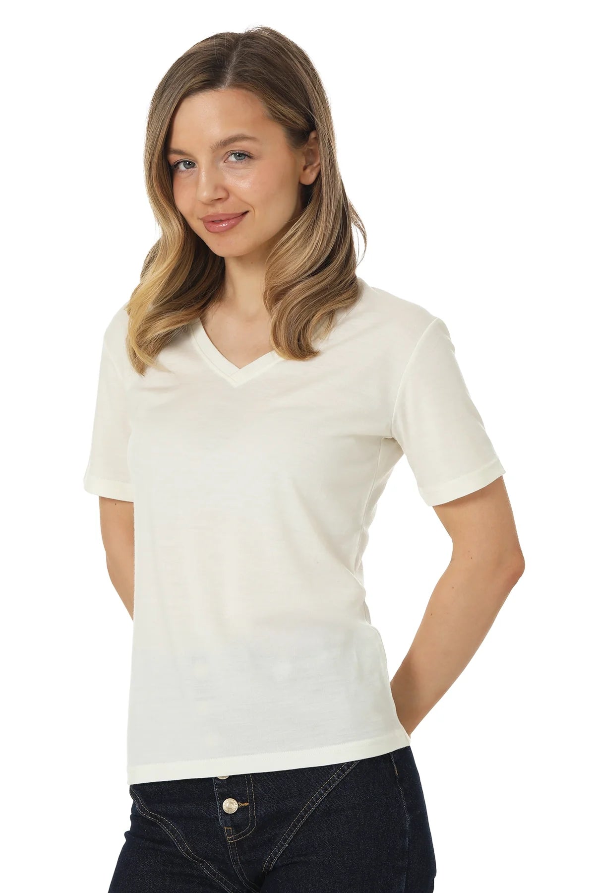 Women's Merino T-shirt 180 White Creamy | V-neck