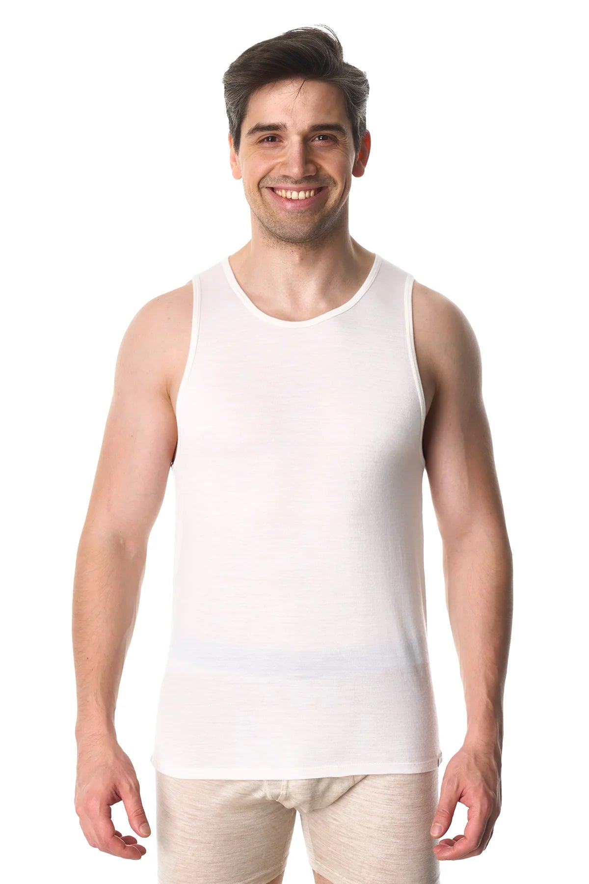 Men's Merino Wool Tank Top A-Shirt White Creamy