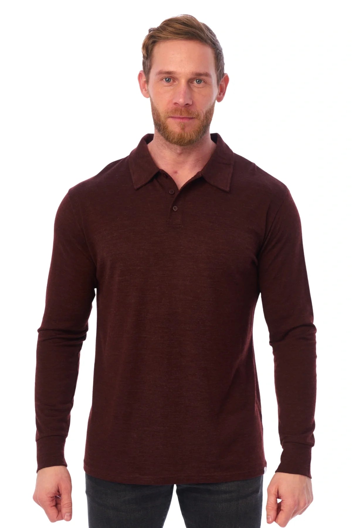 Men's Merino Wool Long Sleeve Polo Bordo