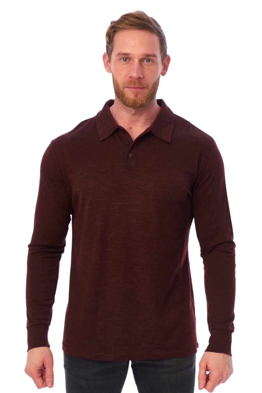 Men's Merino Wool Long Sleeve Polo Bordo