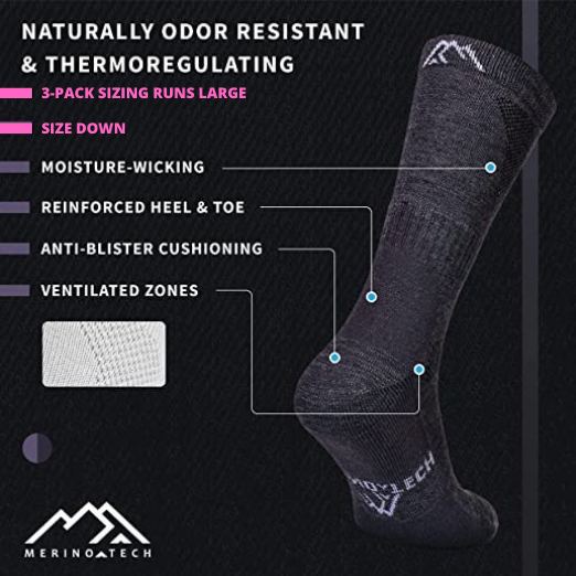 Merino Wool Hiking Socks - Multicolor: Light Grey, Charcoal, Black