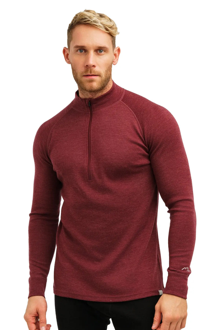 Men's Merino Half Zip Long Sleeve 320 Burgundy