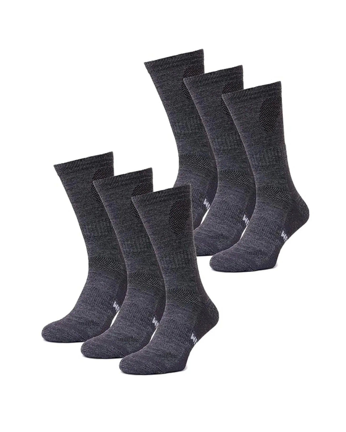 Merino Wool Hiking Socks - (Pack of 6) Charcoal Grey