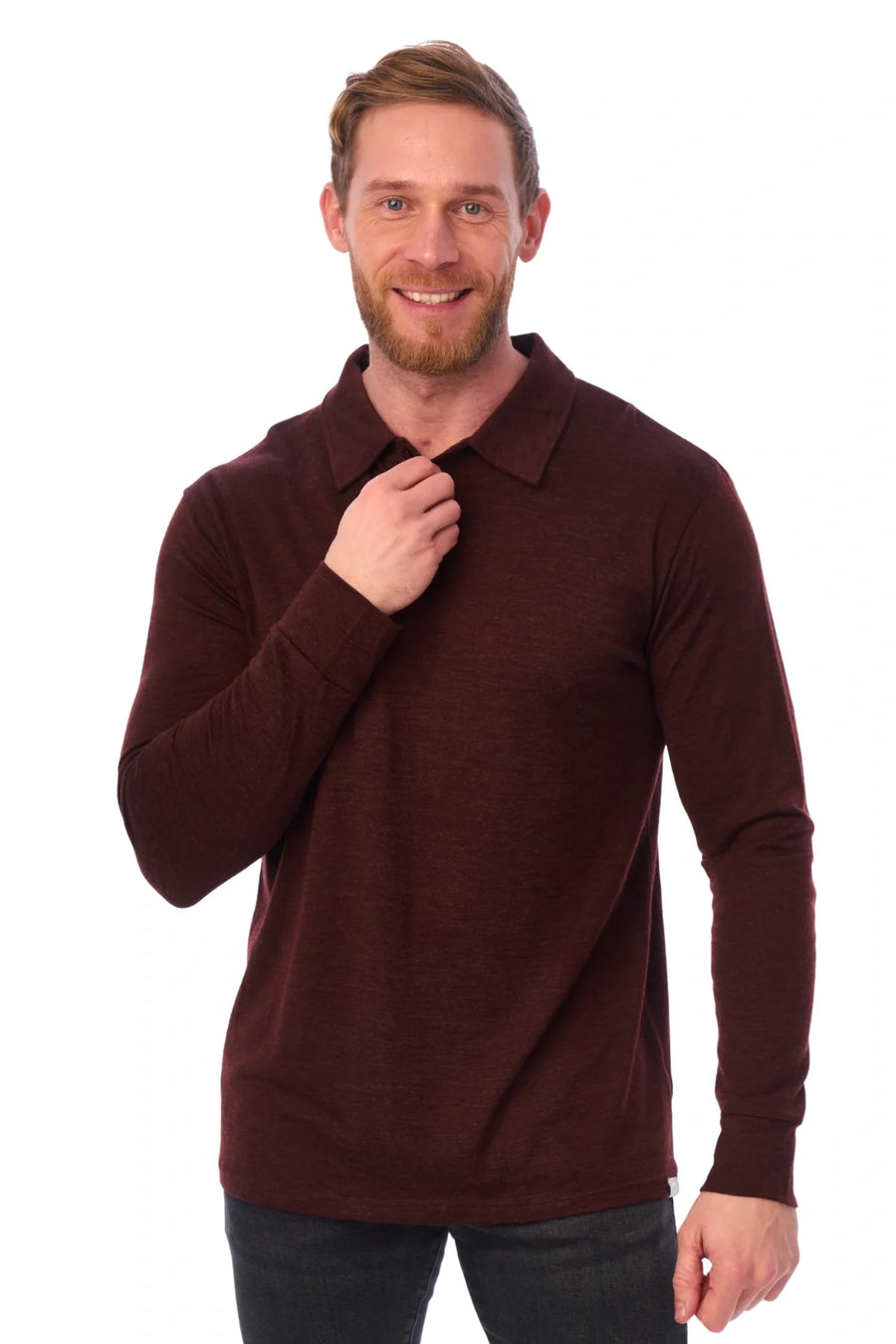 Men's Merino Wool Long Sleeve Polo Bordo
