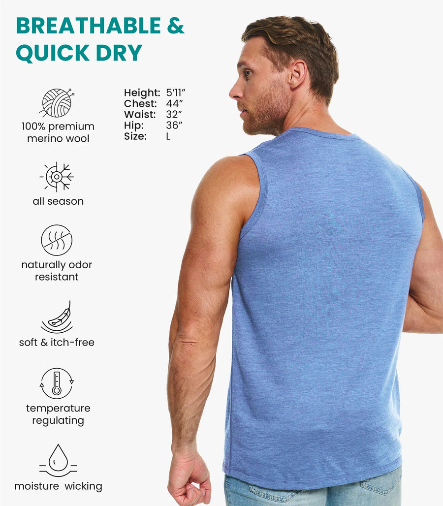 Men's Merino Wool Tank Top Deep Blue