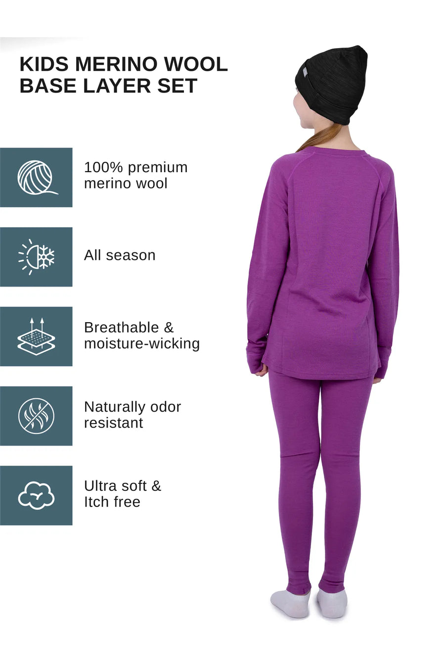Kids' Merino Set Violet Purple + Black Beanie