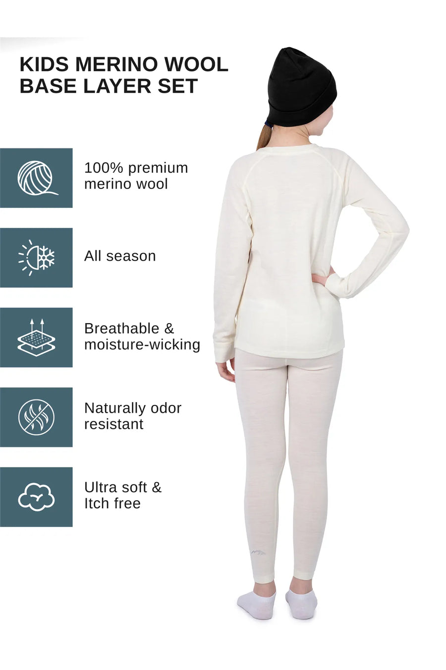 Kids' Merino Set Natural Merinos + Black Beanie