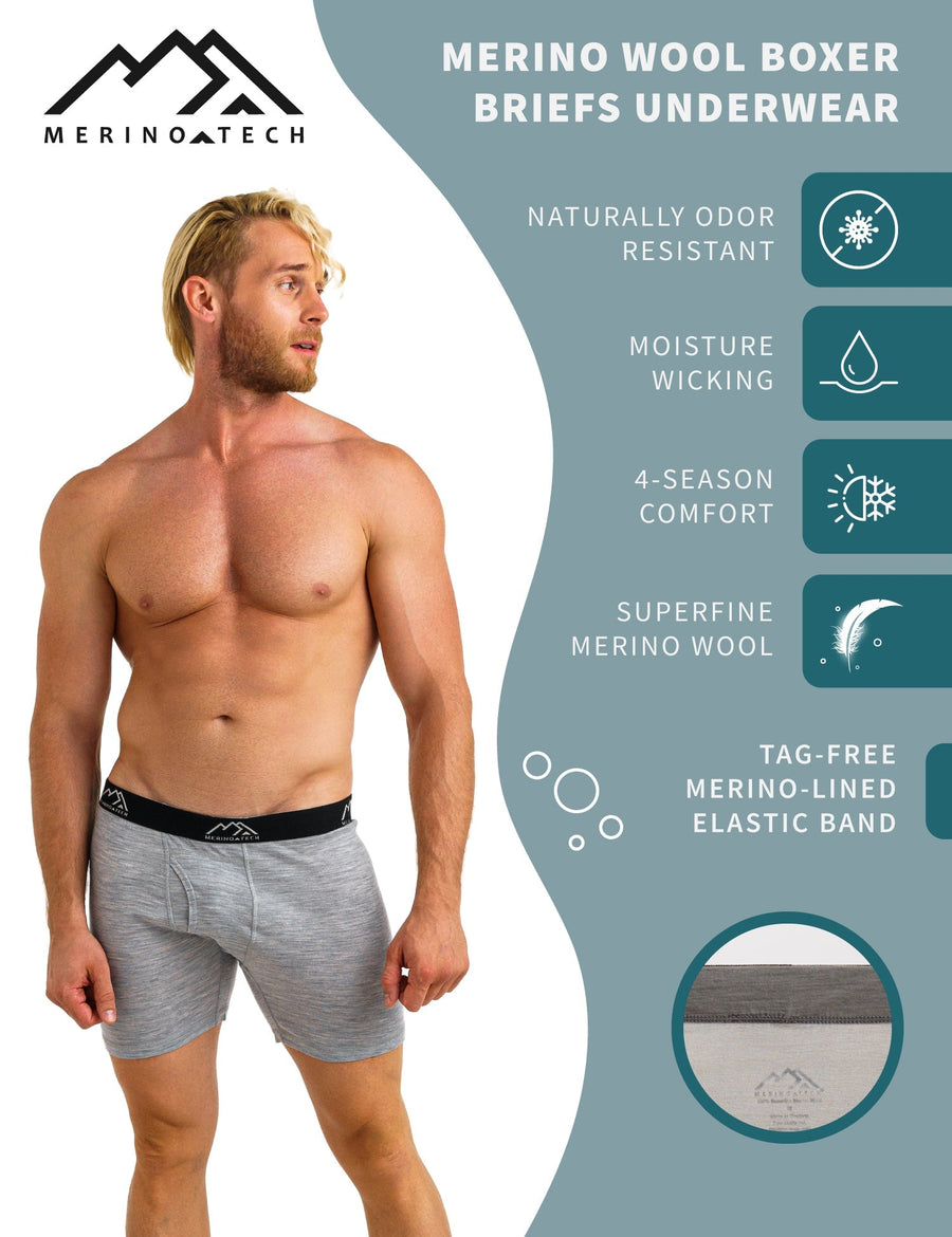 Men's Merino Boxers 190 Heathered Grey (2 Pack)