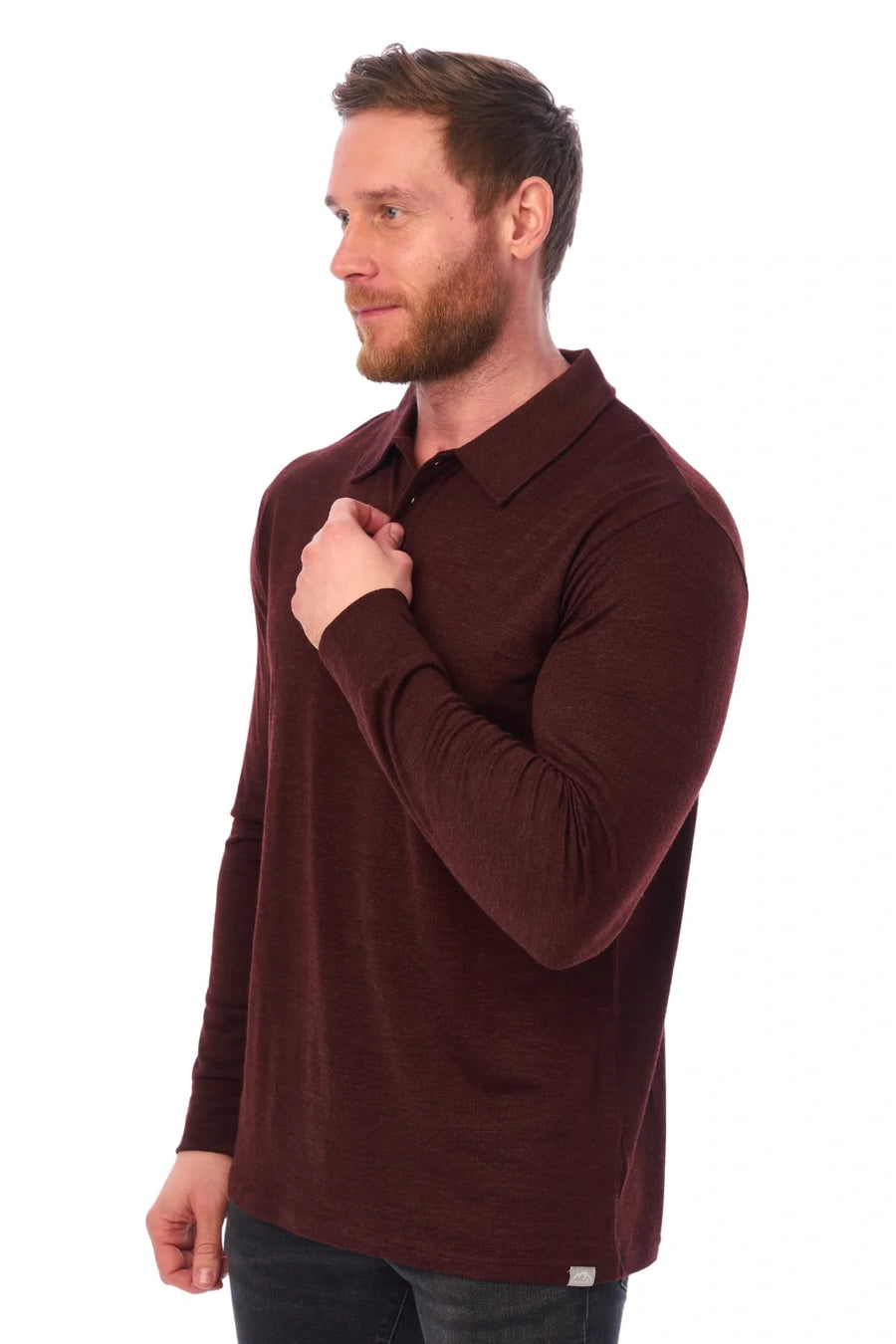 Men's Merino Wool Long Sleeve Polo Bordo