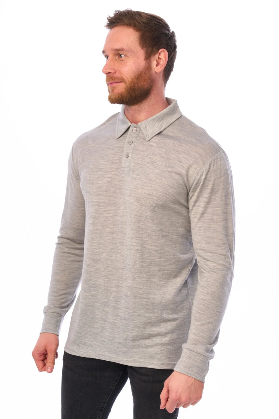 Men's Merino Wool Long Sleeve Polo Heather Grey