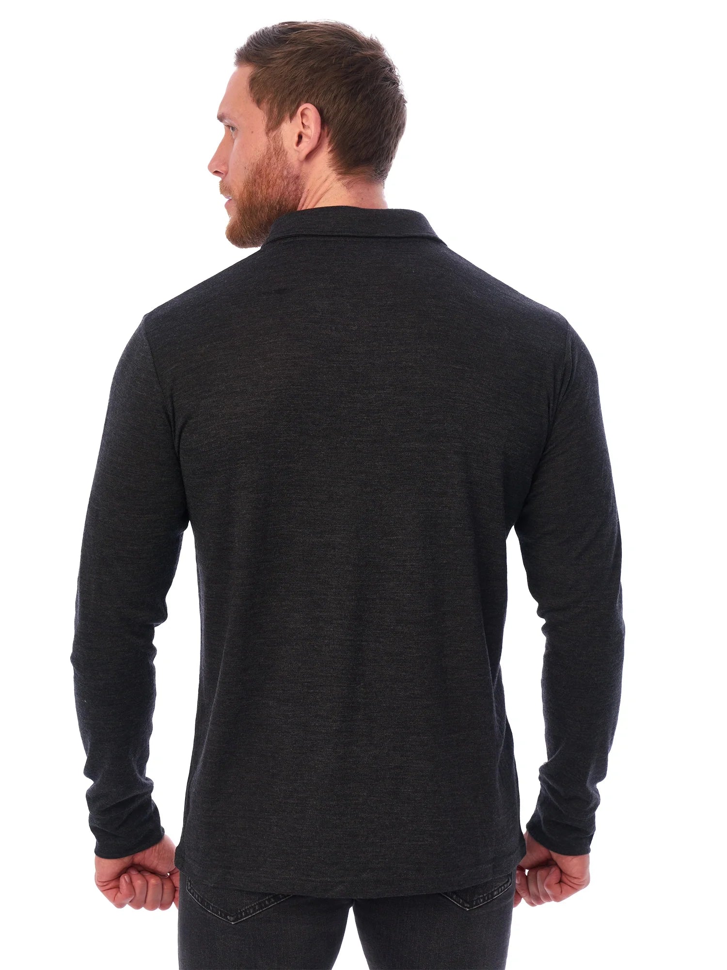Men's Merino Wool Long Sleeve Polo Charcoal