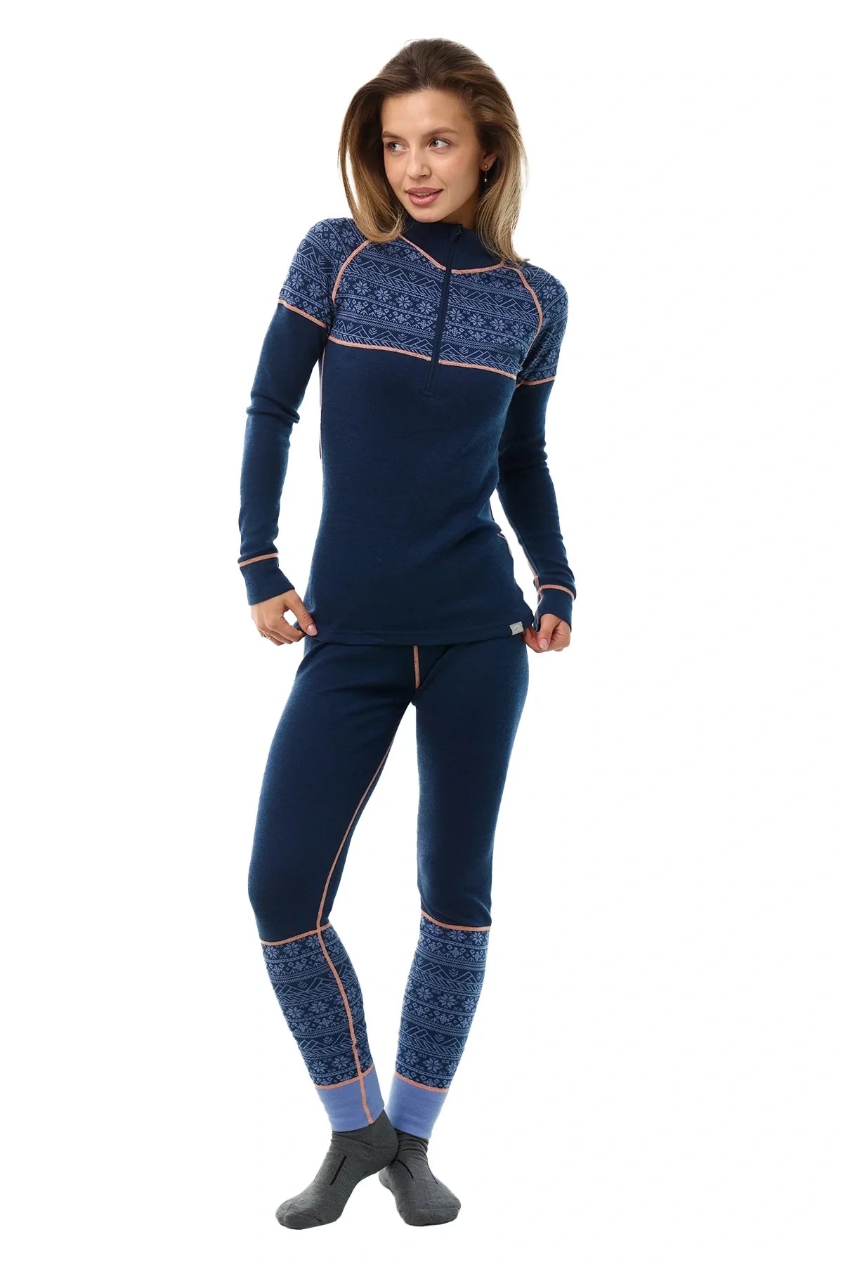 Women's Merino Thermal Set 250 Nordic Tale Berry Zip-Up