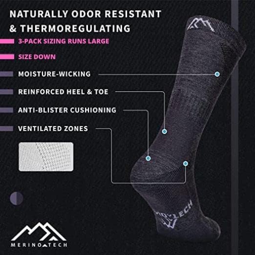 Merino Wool Hiking Socks - (Pack of 6) Charcoal Grey