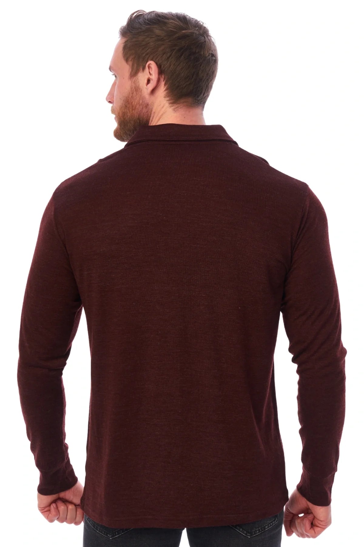 Men's Merino Wool Long Sleeve Polo Bordo