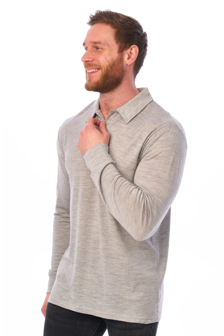 Men's Merino Wool Long Sleeve Polo Heather Grey