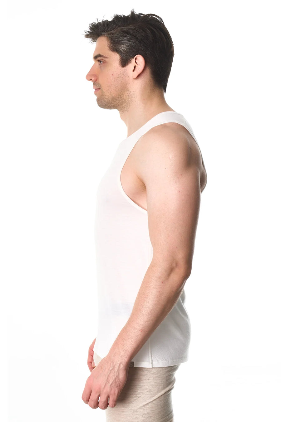 Men's Merino Wool Tank Top A-Shirt White Creamy
