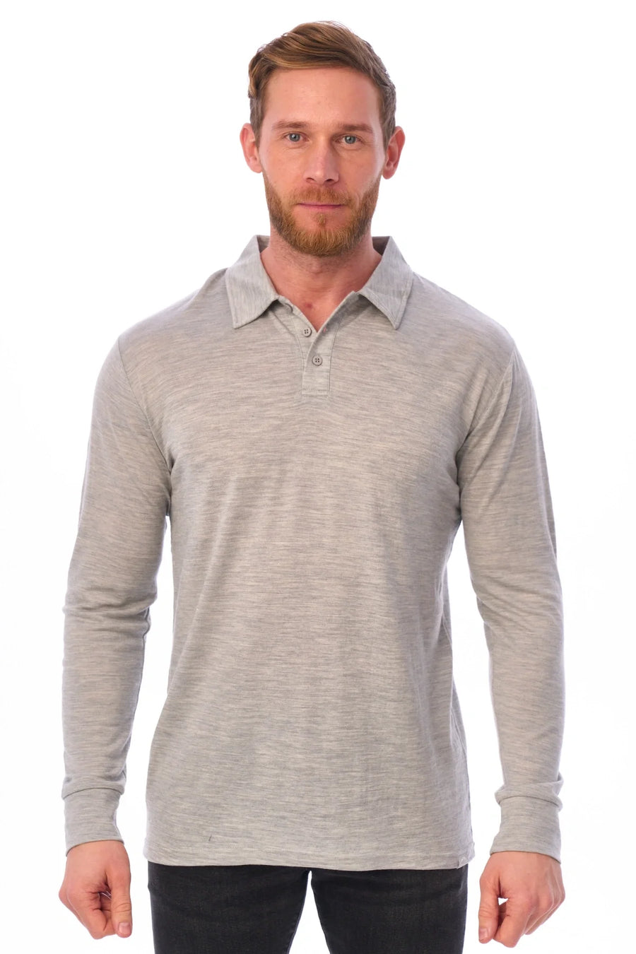 Men's Merino Wool Long Sleeve Polo Heather Grey