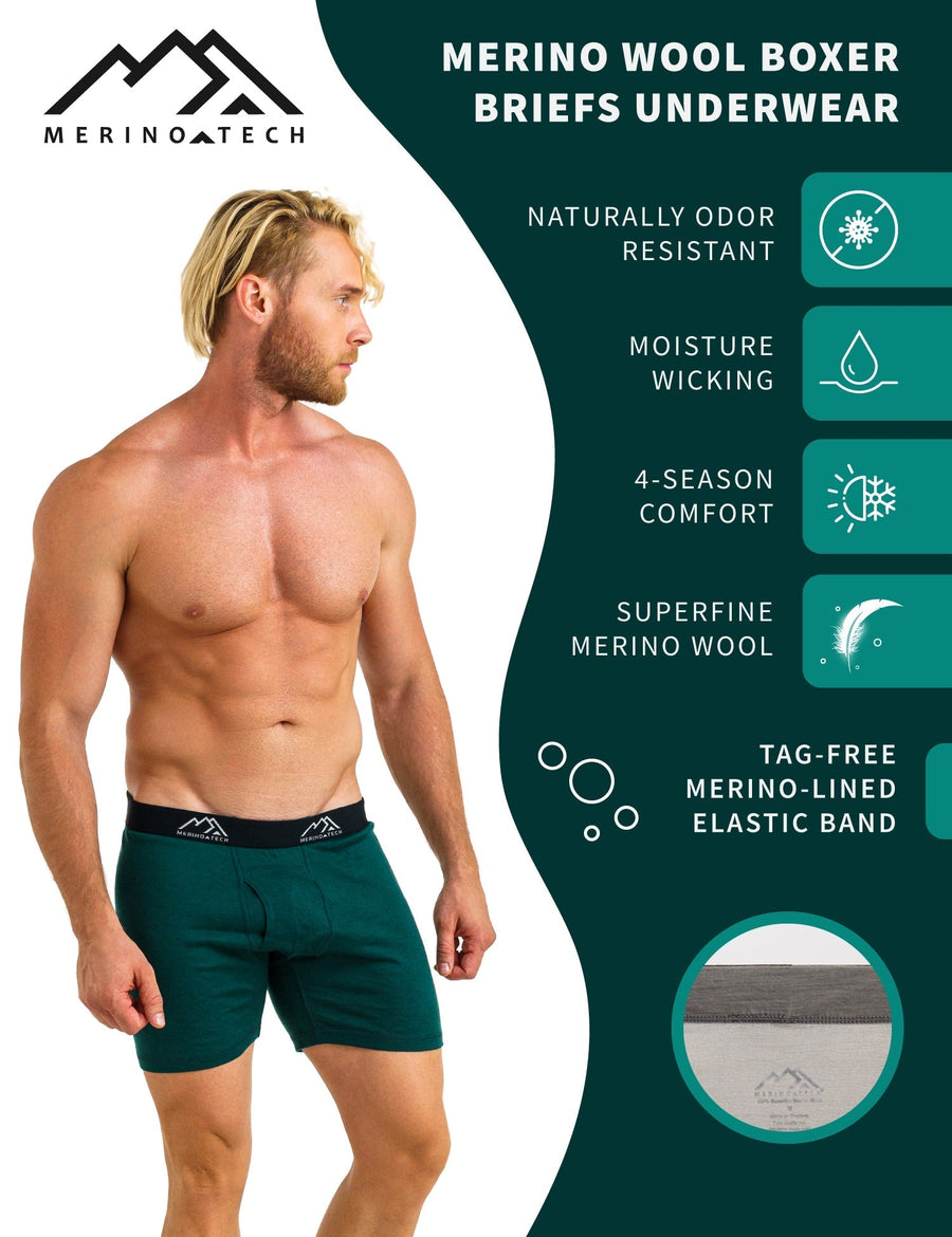 Men's Merino Boxers 190 Brief Forest Green (1 Pack)