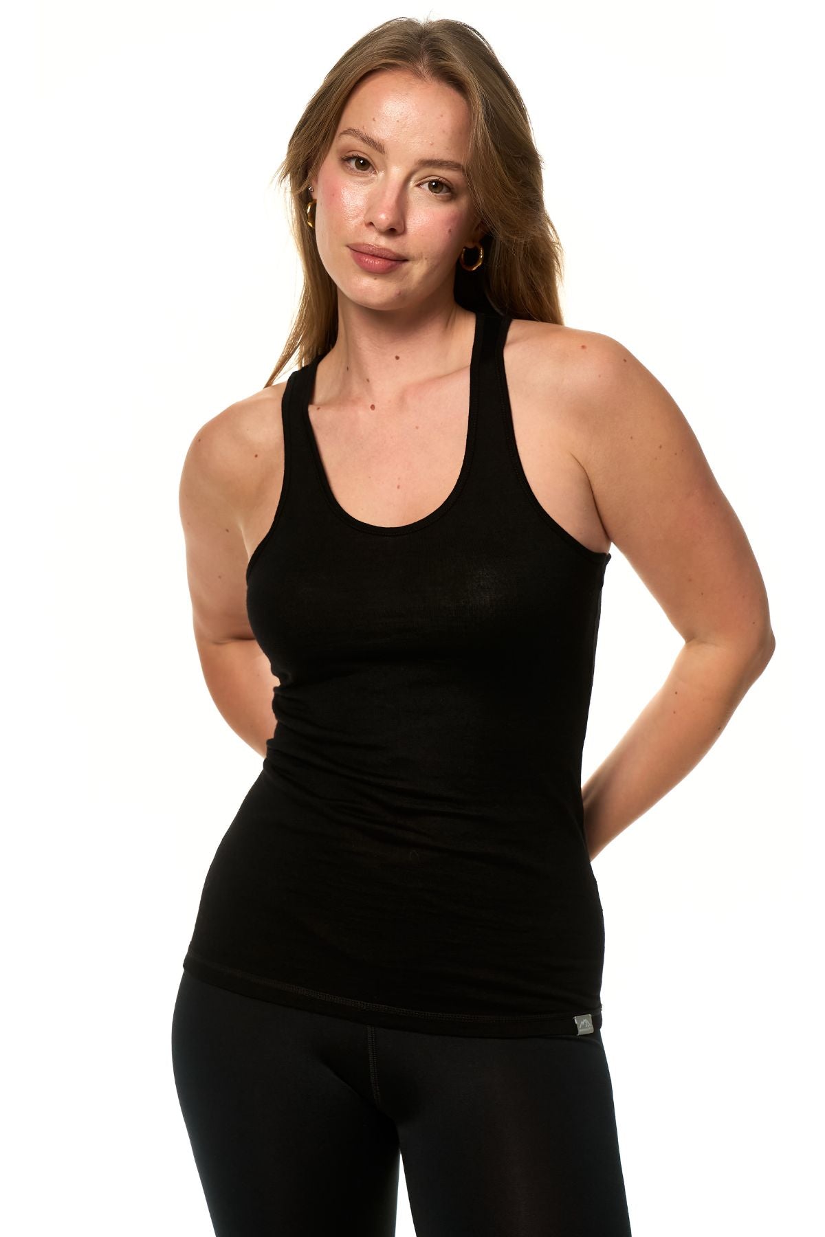 Women's Merino Wool Racerback Tank Top Black