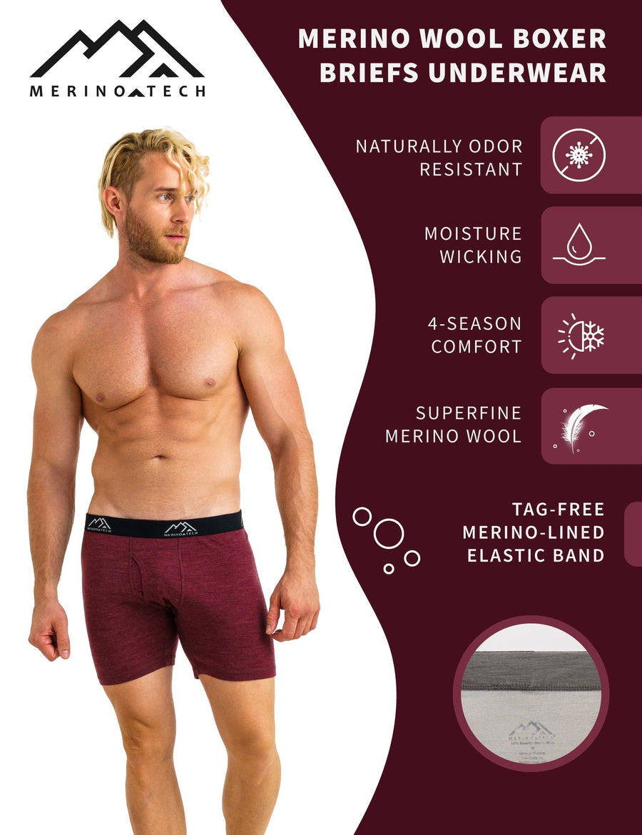 Men's Merino Boxers 190 Brief Burgundy (1 Pack)