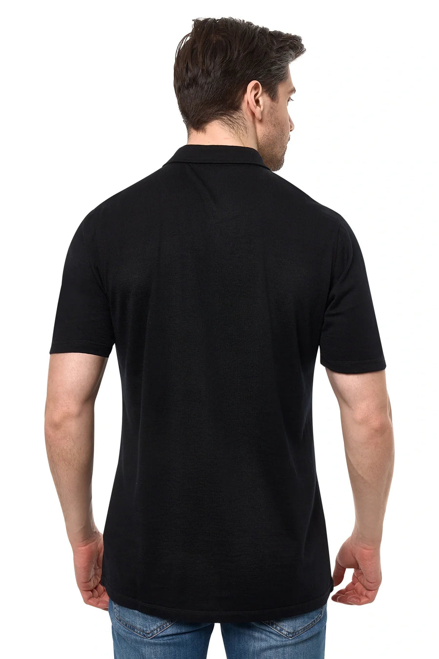 Men's Merino Button-Up Short Sleeve Shirt Black