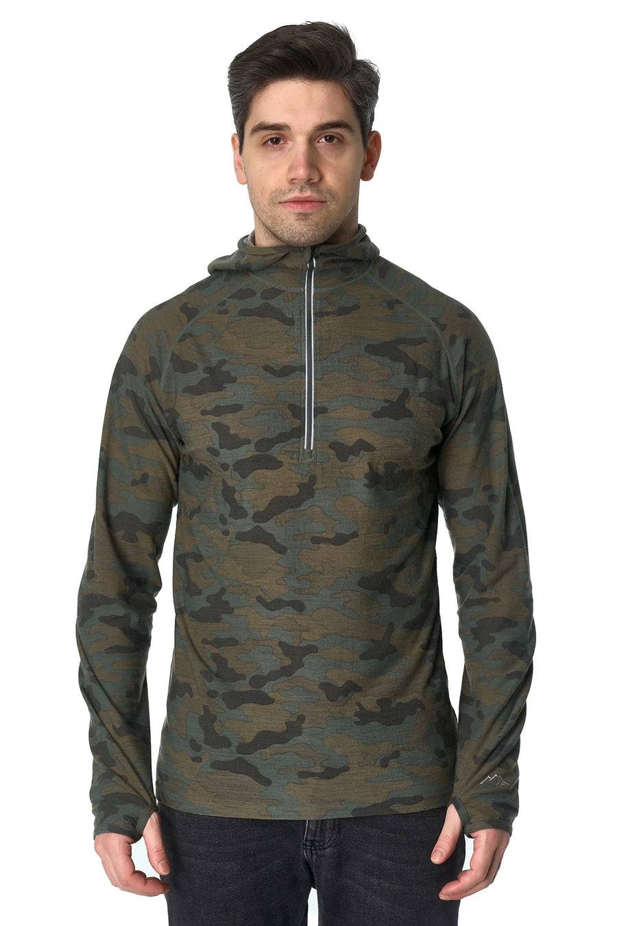 Men's Merino Wool Half Zip Hoodie 190 Camo