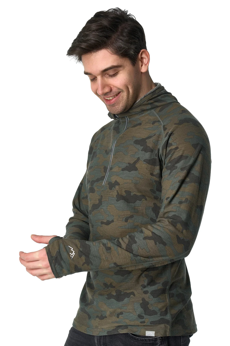 Men's Merino Wool Half Zip Hoodie 190 Camo