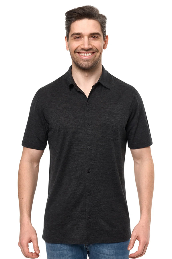 Men's Merino Button-Up Short Sleeve Shirt Charcoal