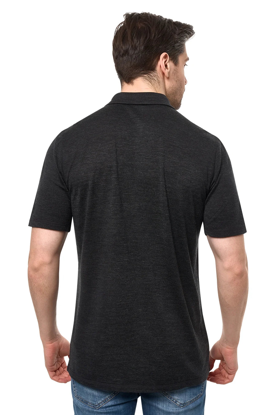 Men's Merino Button-Up Short Sleeve Shirt Charcoal