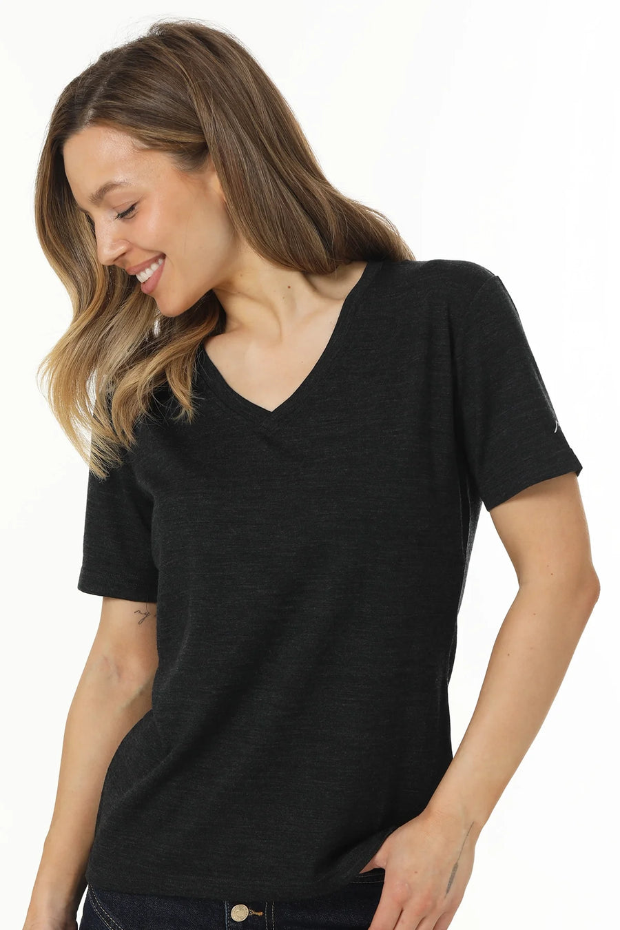 Women's Merino T-shirt 180 Charcoal | V-Neck (+socks)