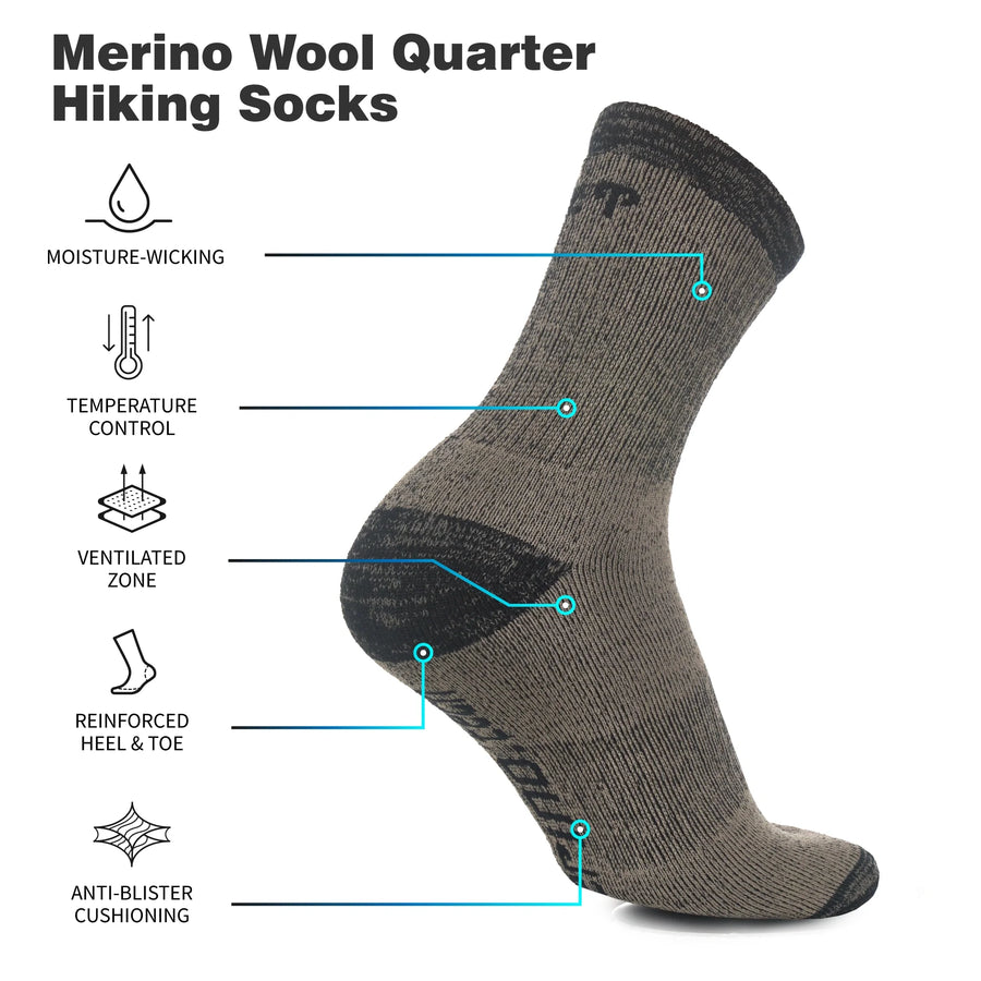 Merino Wool Running Socks - (Pack of 2) Light Grey Black