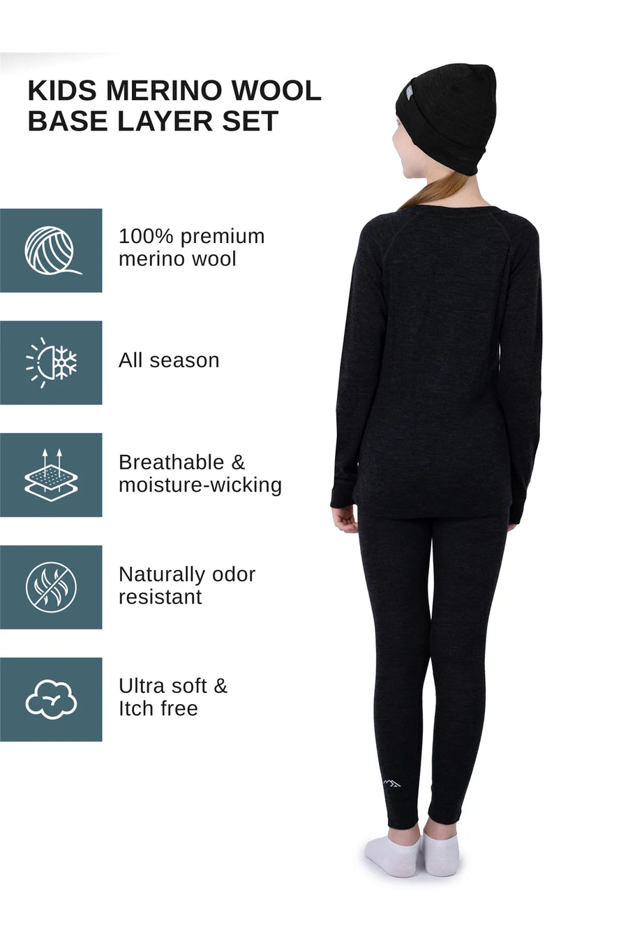 Kids' Merino Set Charcoal Grey + Black Beanie