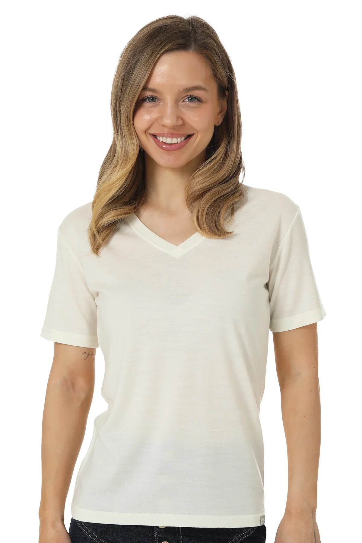 Women's Merino T-shirt 180 Creamy White | V-Neck (+socks)