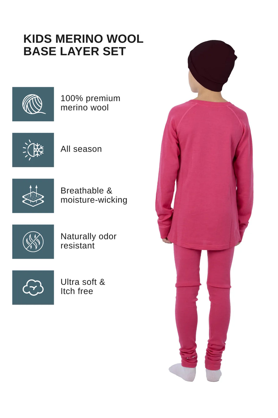 Kids' Merino Set Pink + Black Beanie