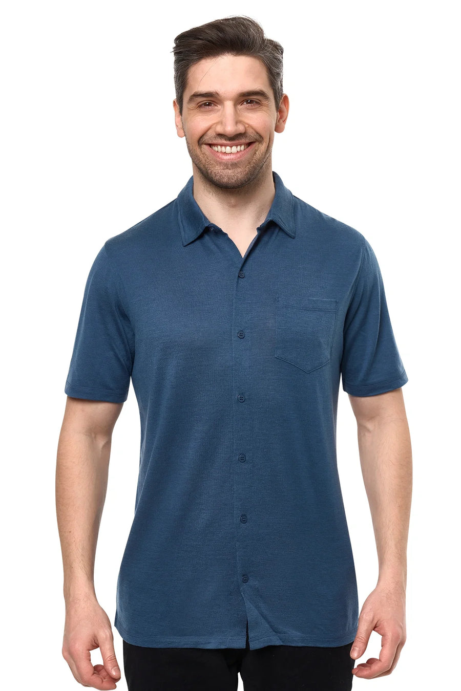 Men's Merino Button-Up Short Sleeve Shirt Denim