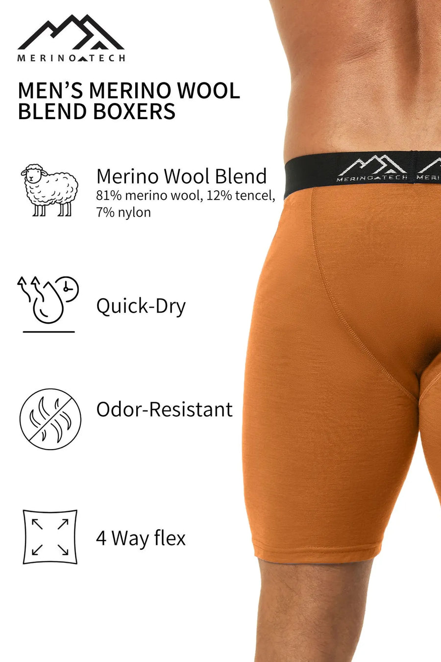 Men's Merino Boxers Firebrick Orange (1 Pack)