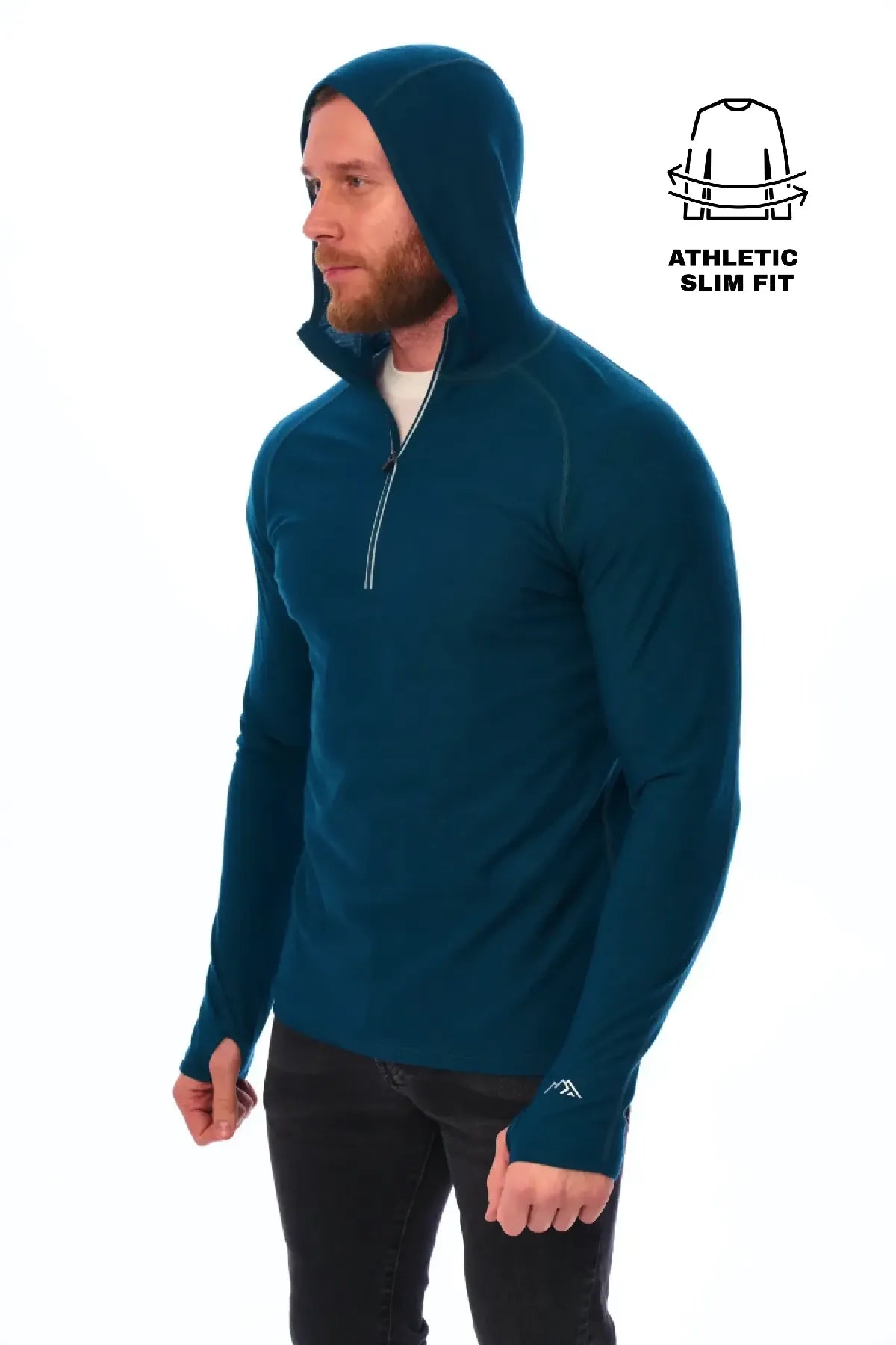 Men's Merino Wool Half Zip Hoodie 190 Deep Teal