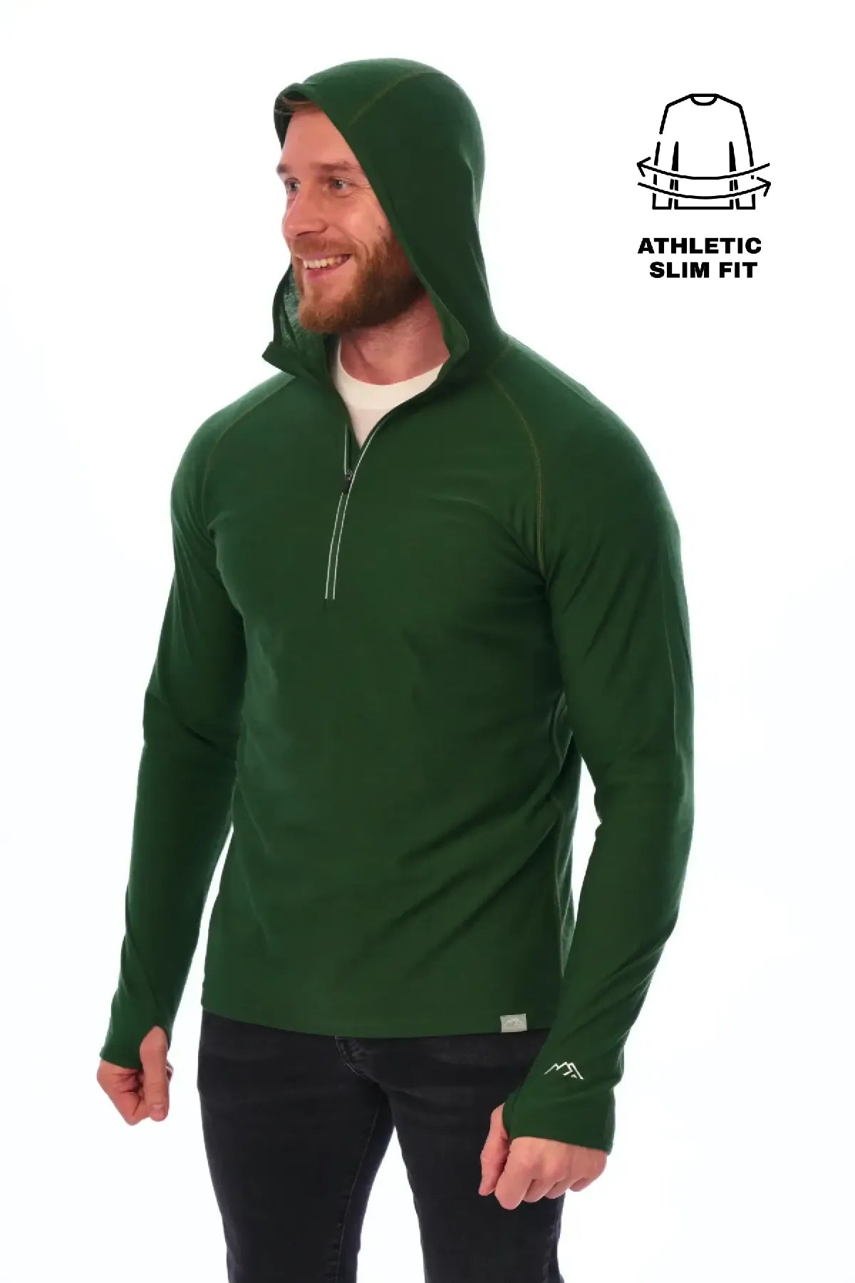 Men's Merino Wool Half Zip Hoodie 190 Olive