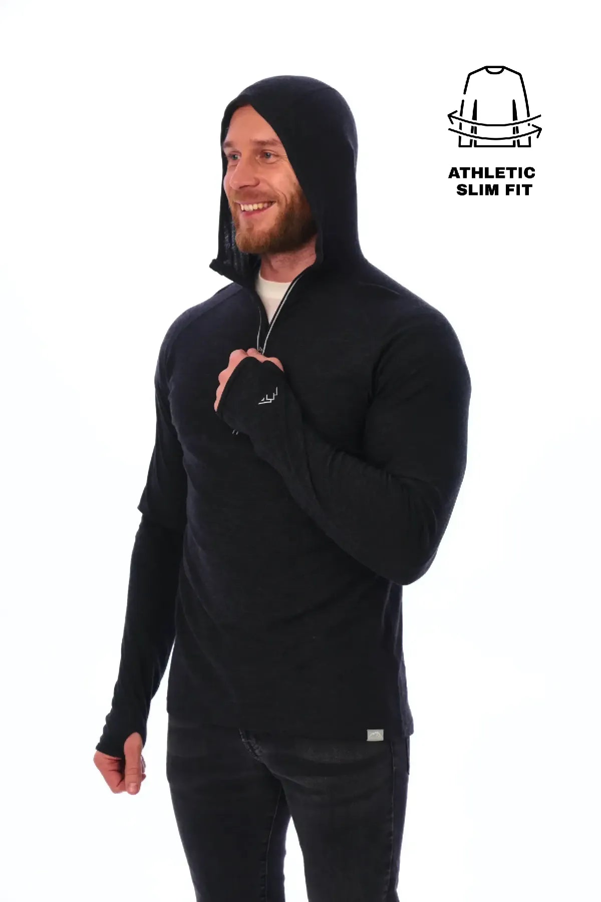 Men's Merino Wool Half Zip Hoodie 190 Charcoal Grey